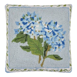 Blue Hydrangea Hook Pillow, 18" x 18" For Sale
