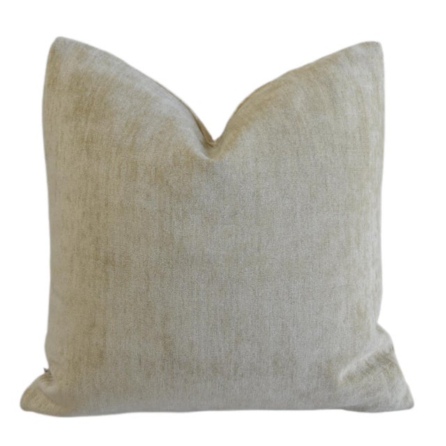 Tan Designer Italian Botanical Floral Velvet Feather/Down Pillow For Sale - Image 8 of 8