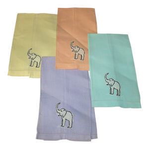 Vintage Applique Elephant Cocktail Luncheon Napkins in Assorted Colors- Set of 4