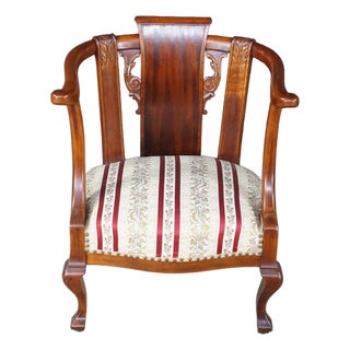 Antique 19th Century Mahogany Regency Empire Horseshoe Library Parlor Arm Chair For Sale
