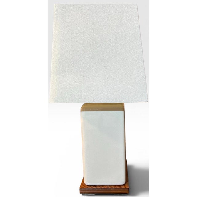 Ralph Lauren Vintage Lauren Ralph Lauren White Crackle Ceramic Square Table Lamp For Sale - Image 4 of 8