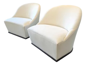 Lee Swivel Chair With Oak Plinth Base in White Linen, Pair