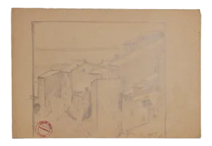 Emile Lejeune French Townscape Landscape Study Graphite on Paper 1940
