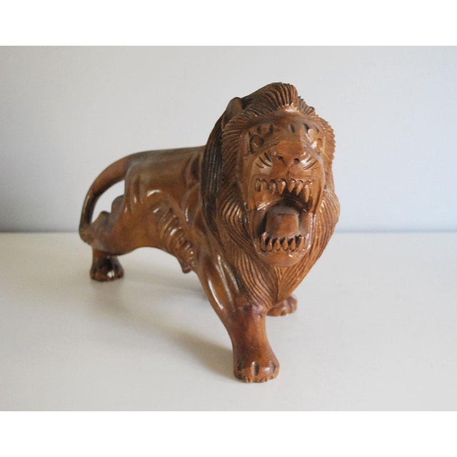 Vintage African Carved Wood Lion Statue Chairish