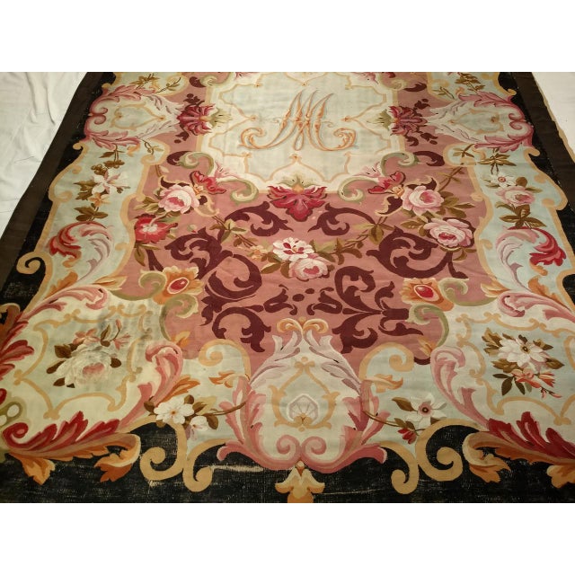 Antique French Aubusson Rug, Handwoven Wool, Floral Design, Powdered-Blue & Rose, 9' X 14' For Sale - Image 9 of 13