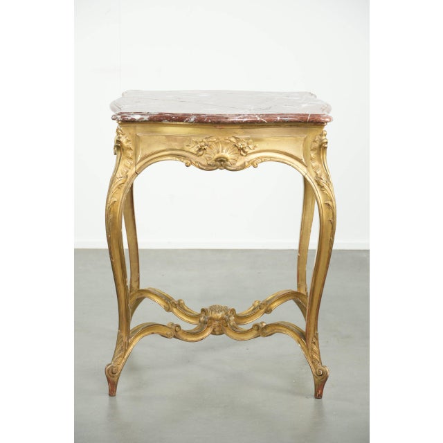 French Side Table with Gold-Colored Wooden Frame and Marble Table For Sale - Image 5 of 16