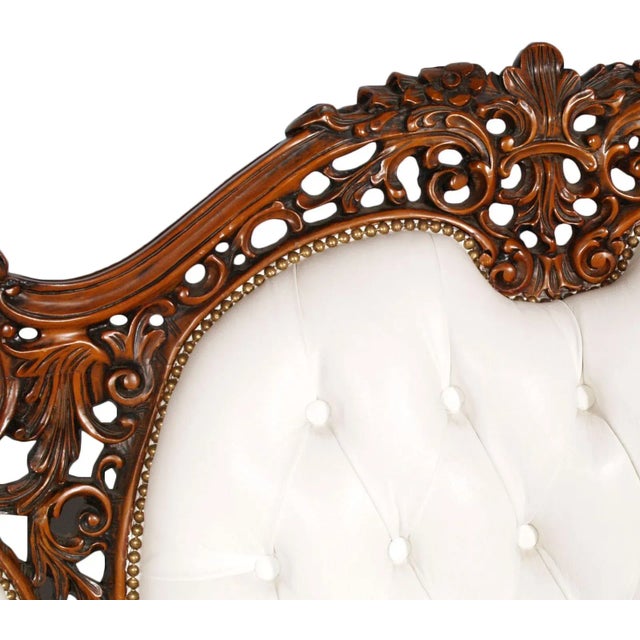 Italian Rococo Hand Carved Walnut and Leather Sofa and Armchairs Set from Atelier Cadorin, 1930s, Set of 3 For Sale - Image 6 of 8