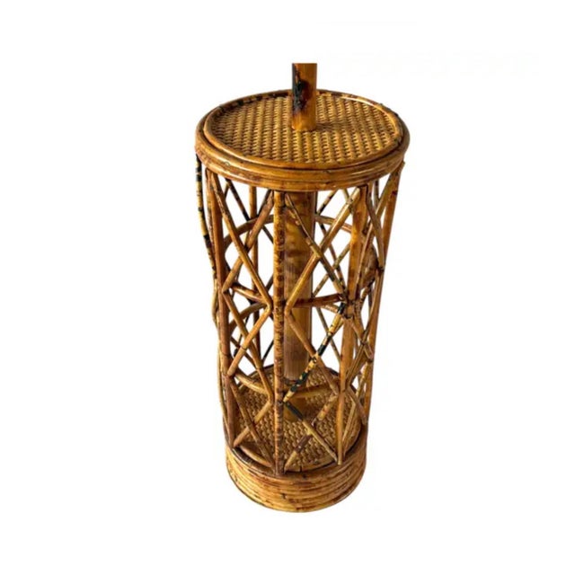 Vintage Mid Century Rattan and Bamboo Cylinder Table Lamps, a Pair For Sale - Image 11 of 13