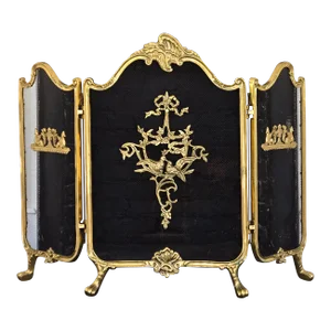Antique Ornate Louis XVI Style French Provincial Brass Fireplace Screen