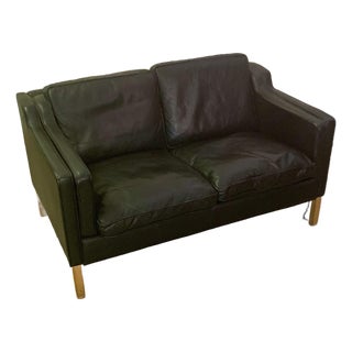 Danish Black Leather Loveseat Sofa by Stouby, Hand-Crafted, 1970s For Sale