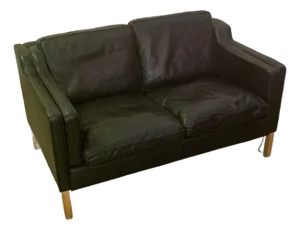 Danish Black Leather Loveseat Sofa by Stouby, Hand-Crafted, 1970s