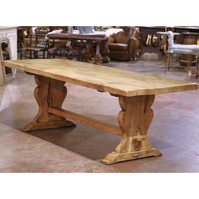 19th Century French Bleached Oak Trestle Refectory Monastery Dining Table For Sale In Dallas - Image 6 of 10