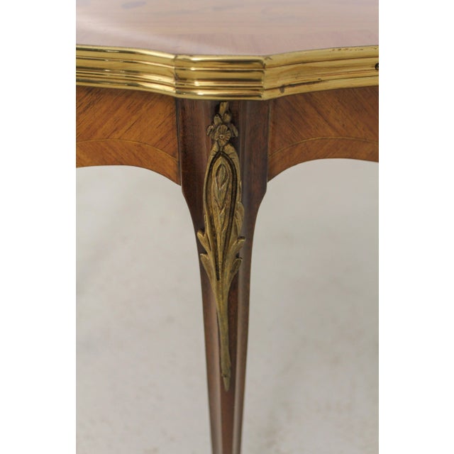 French Louis XV Style Round Inlaid Coffee Cocktail Table For Sale - Image 9 of 12