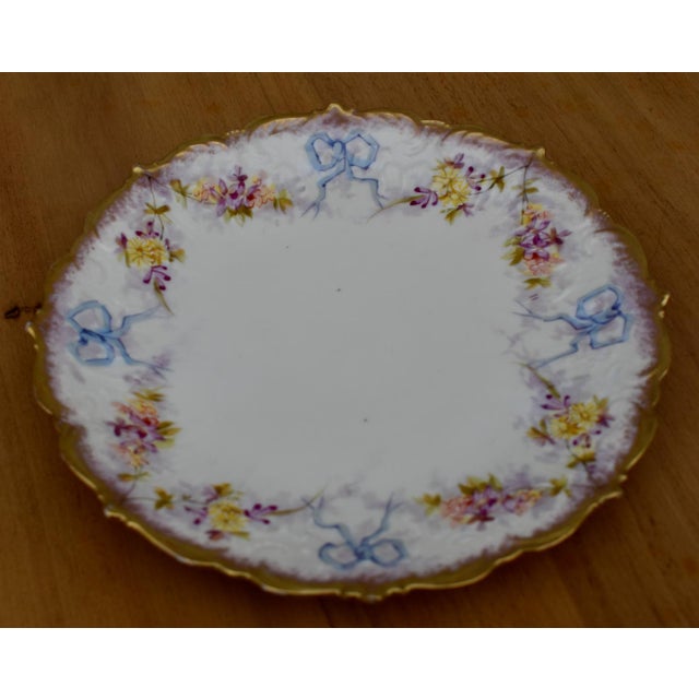 Limoges, France Antique Limoges French Porcelain Plate Floral Garlands Blue Bows Ribbons Gilt For Sale - Image 4 of 16