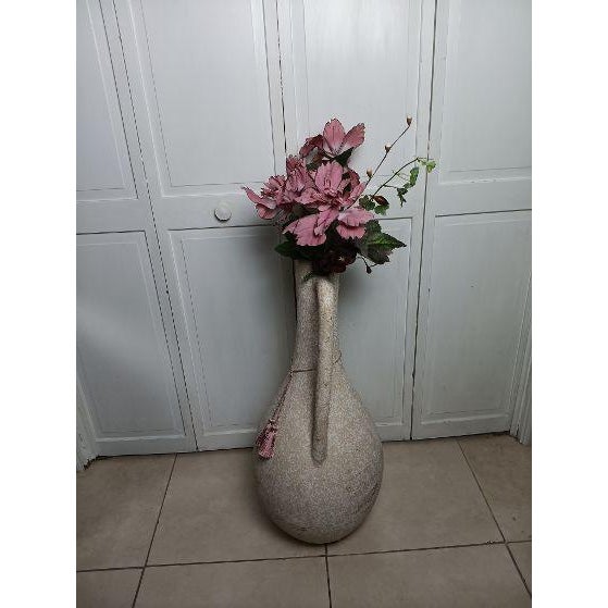 Large Off-White Textured Ceramic Floor Vase or Amphora With a Single Side Handle For Sale - Image 4 of 6