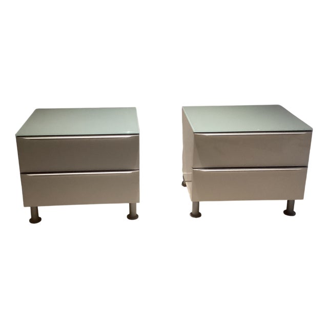Nightstands with Glass Tops, Italy, 1980s, Set of 2 For Sale