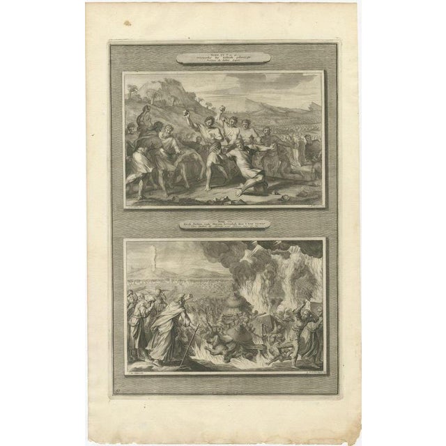 Baroque Pieter Mortier, Sabbath Breaker Stoned and Korah, Dathan and Abiram, 1700, Engraving For Sale - Image 3 of 12