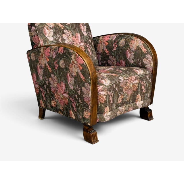 Swedish Modern, Art Deco Lounge Chairs, Stained Birch, Fabric, Sweden, 1940s For Sale - Image 10 of 13