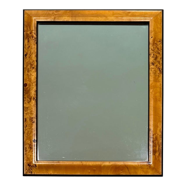 Late 20th C. Art Deco Revival Burl Wood and Black Wall Mirror For Sale