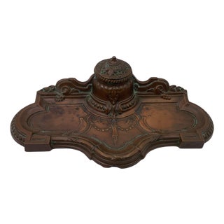 Art Nouveau French Bronze Desk Tidy with Inkwell, 1910s For Sale