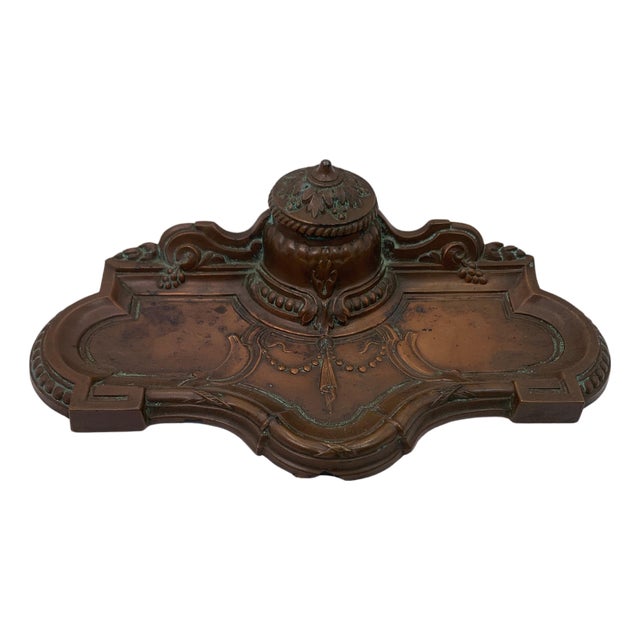 Art Nouveau French Bronze Desk Tidy with Inkwell, 1910s For Sale