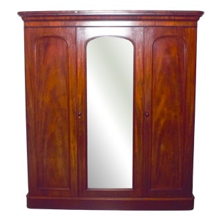 Antique English Three-Door Wardrobe with Mirror, 1910 For Sale