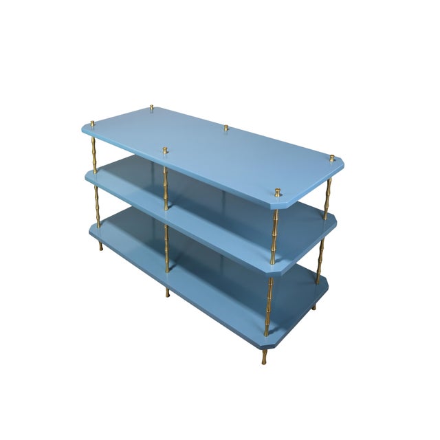 Late 20th Century Vintage Navy Blue Lacquered Brass Three-Tier Console Table For Sale - Image 5 of 11