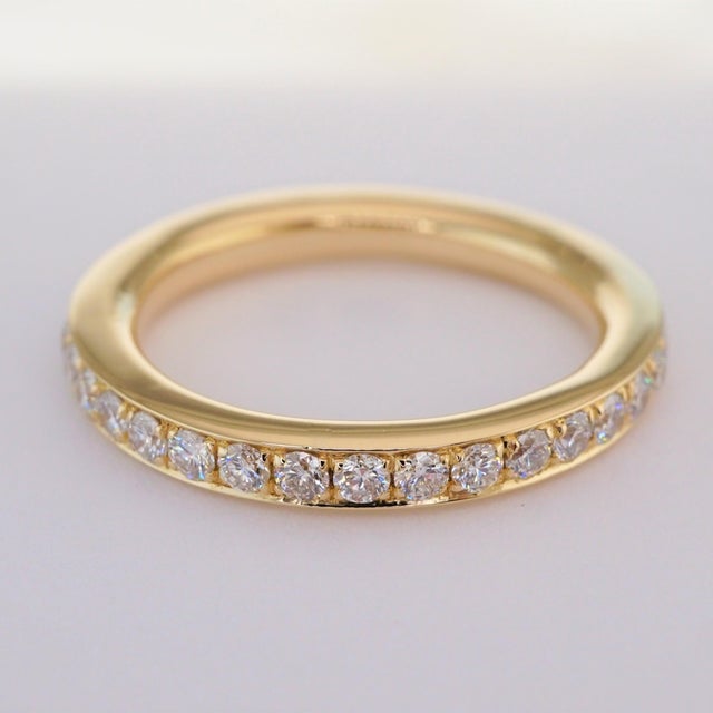 Contemporary 18 Karat Yellow Gold Pavé Diamond Eternity Wedding Band, Size 5.5 For Sale - Image 3 of 5