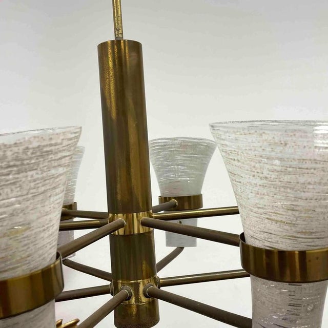 Italian Brass and Glass Chandelier in the style of Sciolari, 1960s For Sale - Image 3 of 10