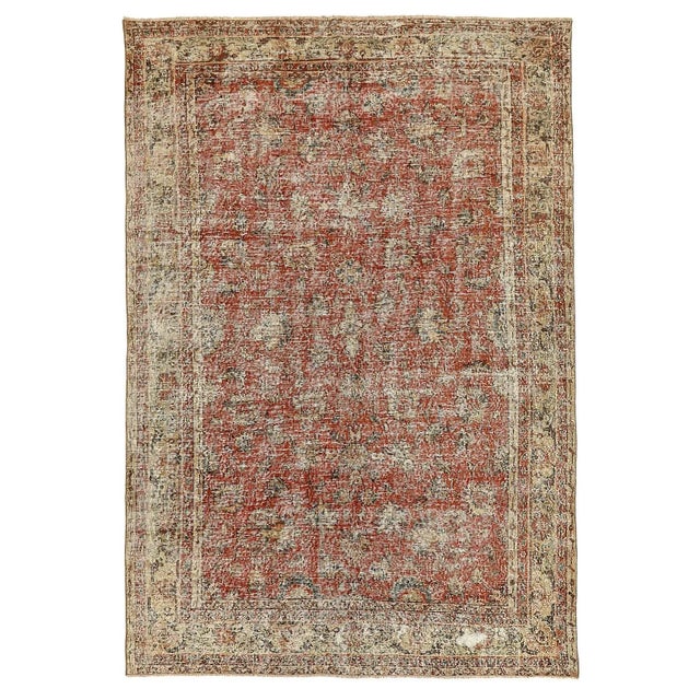 Textile Mid 20th Century Floral Vintage Turkish Oushak Rug For Sale - Image 7 of 7