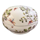 Large Chinoiserie Porcelain Lidded Box Centerpiece With Butterflies Dragonflies and Floral Design For Sale