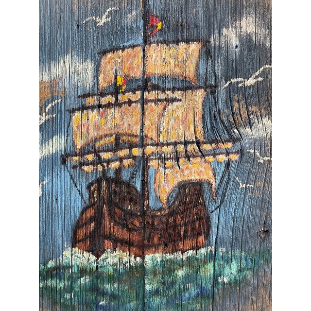 Wood Vintage Rustic Sailing Ship Wood Relief Wall Panels, Pair For Sale - Image 7 of 11