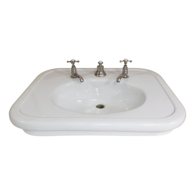 Antique 1908 Thomas Maddock's Son's Co. Vitreous China Console / Top-Mount (Drop-In) Sink For Sale