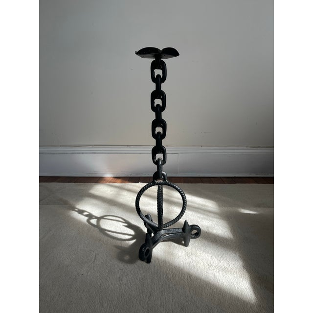Brutalist Spanish Midcentury Wrought Iron Chain Candle Holder For Sale - Image 4 of 9