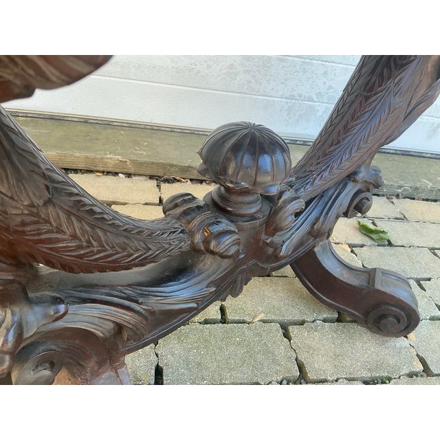 Antique Walnut Carved Spread Wing Eagles Base Marble Top Table For Sale - Image 9 of 12