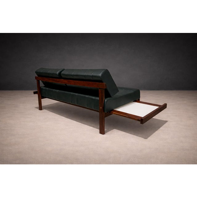 Loveseat With Extendable Side Tables in Hardwood & Leather, Gelli, 1960s For Sale In New York - Image 6 of 8