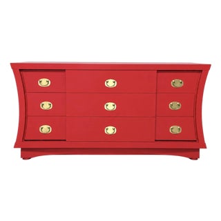 Vintage 9 Drawer Lowboy Reimagined in Scarlett For Sale
