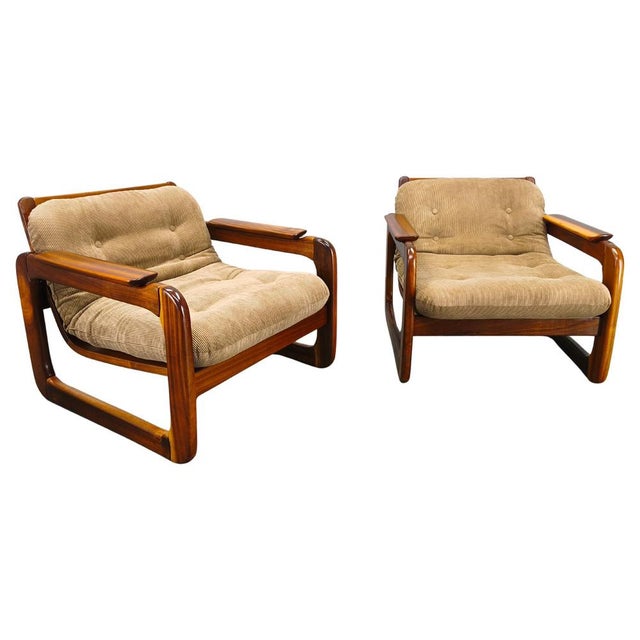 Scandinavian Lounge Chairs in Wood and Corduroy Upholstery, 1970s, Set of 2 For Sale - Image 15 of 15