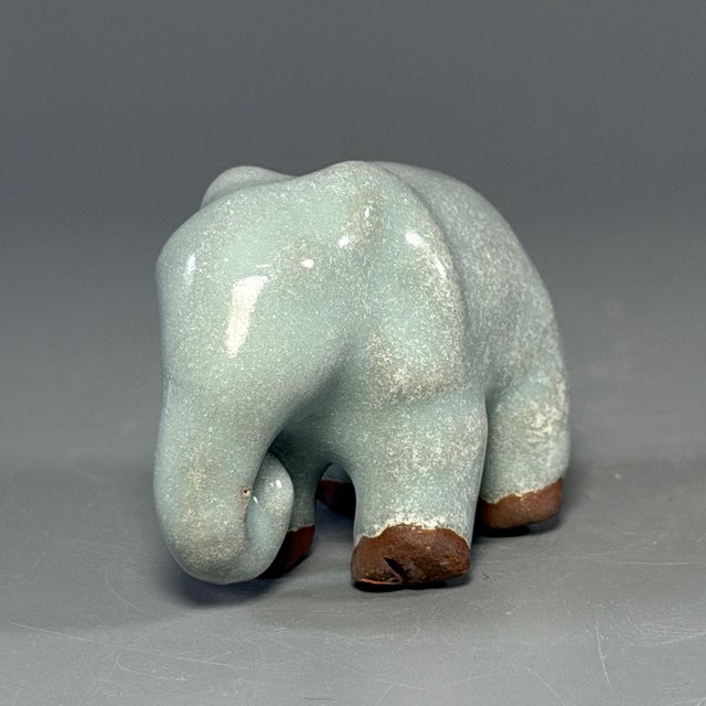 Chinese Antique Chinese Celadon Ceramic Elephant Figurine For Sale - Image 3 of 6