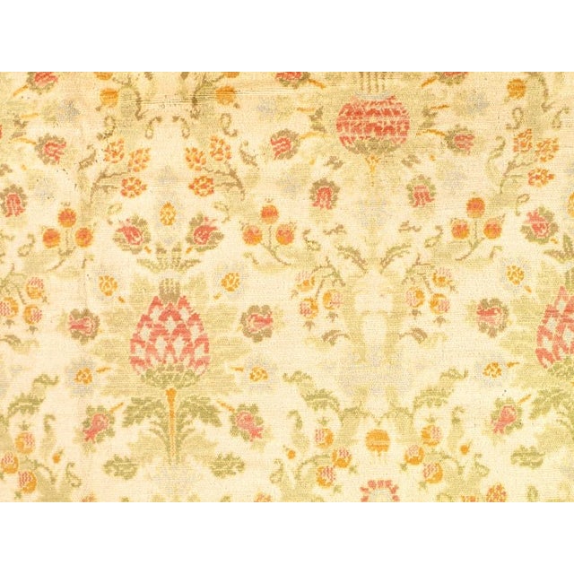 Softly Colored Beautifully Designed Ivory Background Antique Large Size Spanish Area Rug, Origin of this carpet: Spain,...