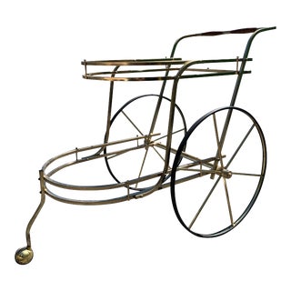 1950s Vintage Hollywood Regency Modern Italian Brass Rolling Bart Cart For Sale
