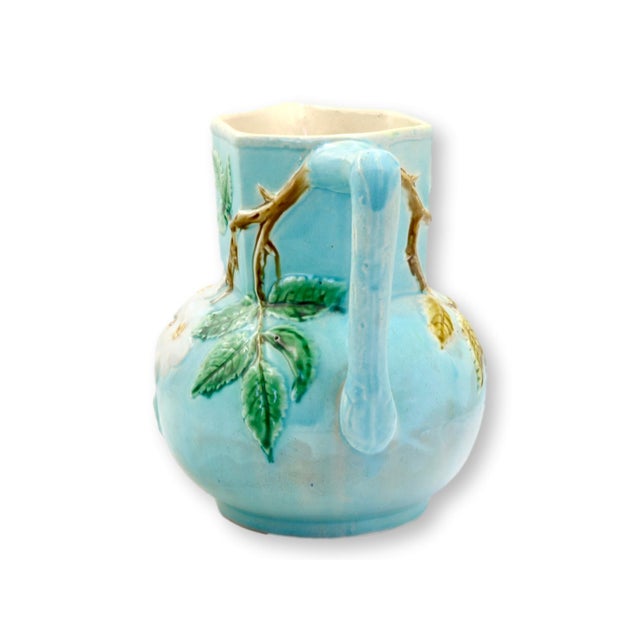 Late 19th Century Large English Dogwood Blossom Majolica Water Pitcher For Sale - Image 4 of 6