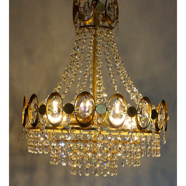 Brass and Lead Crystal 4-Light Chandelier from Weinfurtner, 1970s For Sale - Image 6 of 14