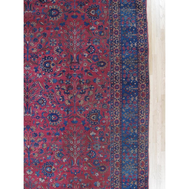 Early 20th Century Antique Persian Lavar Kerman Oriental Carpet, Handmade, Red, Ivory, Light Blue For Sale - Image 5 of 13