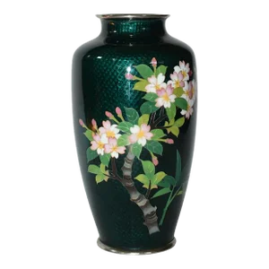 Signed Sato Japanese Ginbari Cloisonne Vase Cherry Blossom