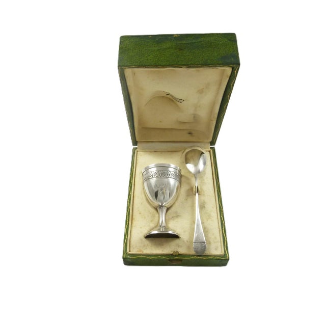 Metal Antique French Sterling Silver Egg Cup & Spoon Set | Boxed Set | C 1900 For Sale - Image 7 of 12