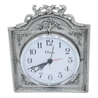 Elias-1990 Pewter 925 Fine Sterling Silver Art Nouveau Ornate Alarm Clock For Sale