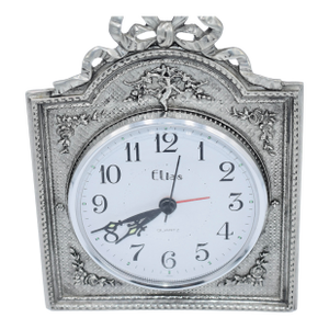Elias-1990 Pewter 925 Fine Sterling Silver Art Nouveau Ornate Alarm Clock