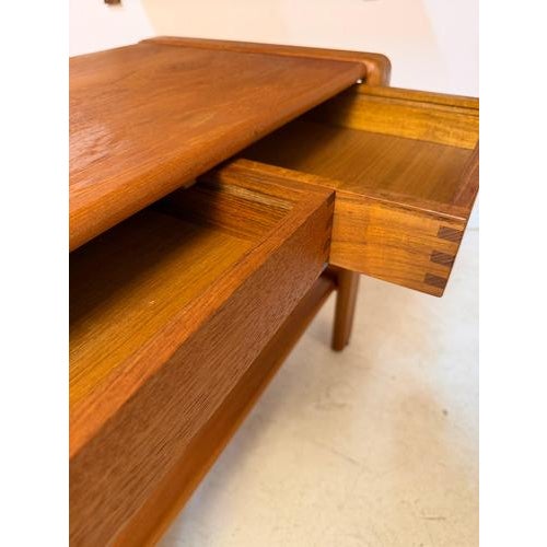 Brown Teak Side Table with Drawers and Shelf, Denmark For Sale - Image 8 of 11