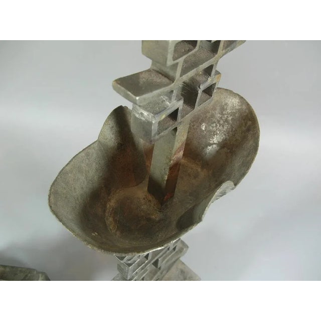 Tall Antique Chinese "Double-Happiness" Pewter Candlesticks - A Pair For Sale - Image 5 of 11